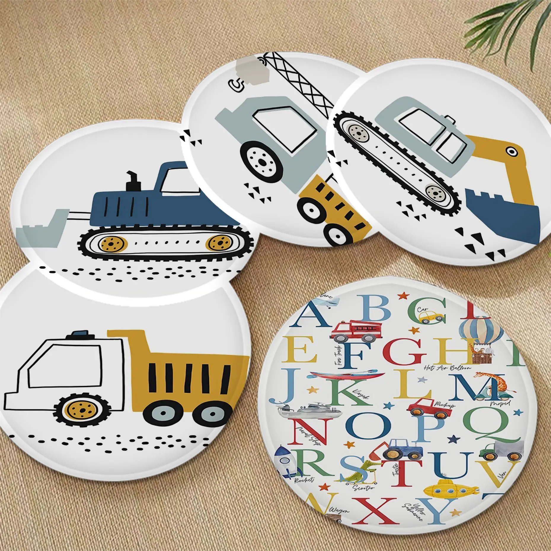 

Cartoon Crane Excavator Tractor Truck Tie Rope Seat Cushion Office Dining Stool Pad Sponge Sofa Mat Non-Slip Chair Cushions