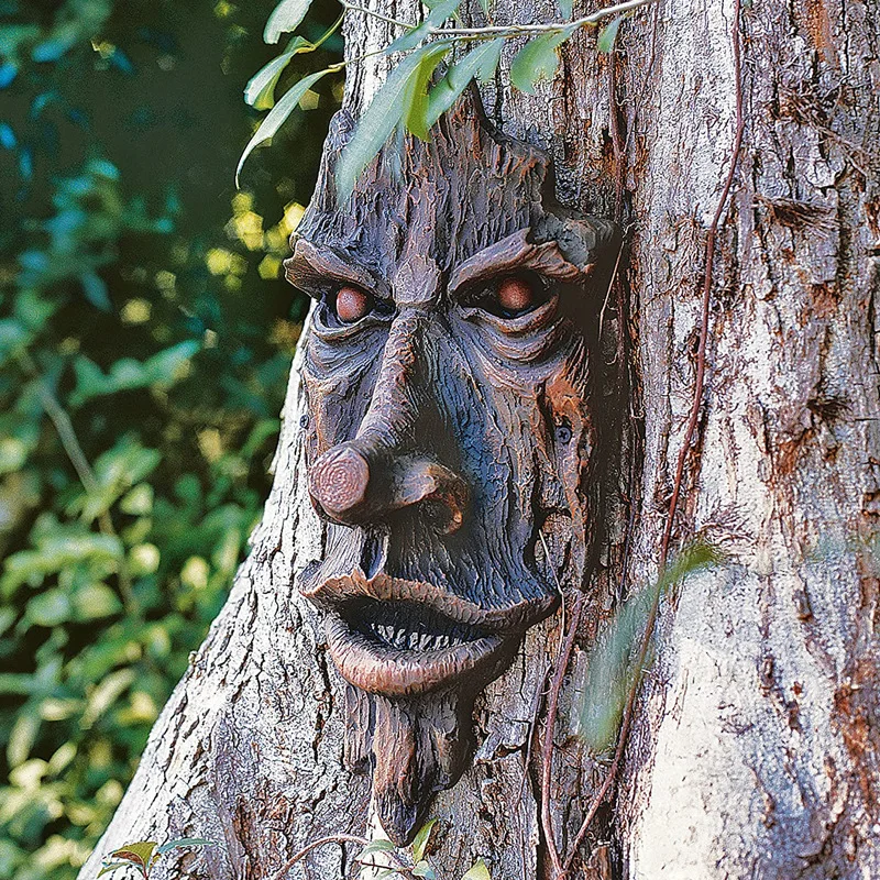 Bark Ghost Face Facial Features Decoration Greenman Tree Sculpture Resin Garden Outdoor Creative Props Home Garden Decoration