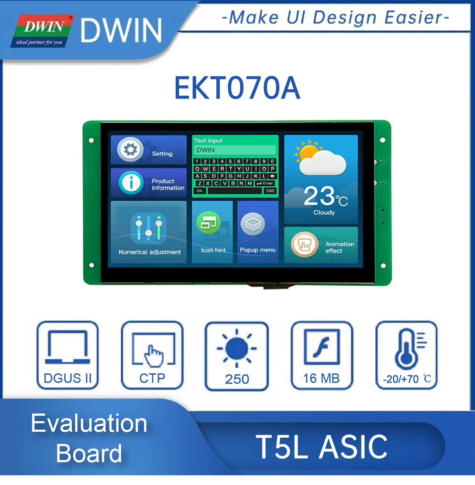 7,0 дюймов 262 x, K цвета, Экран TN, работает с Arduino/STM/ESP32 EKT070A 7,0 дюймов 262 x, K цвета, Экран TN, работает с Arduino/STM/ESP32 EKT070A