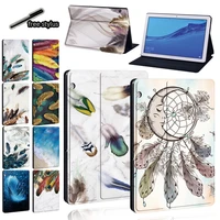 for huawei mediapad t5 10 10 1m5 lite 10 1m5 10 8t3 8 0t3 10 9 6 inch tablet case feather pattern pu leather cover stylus