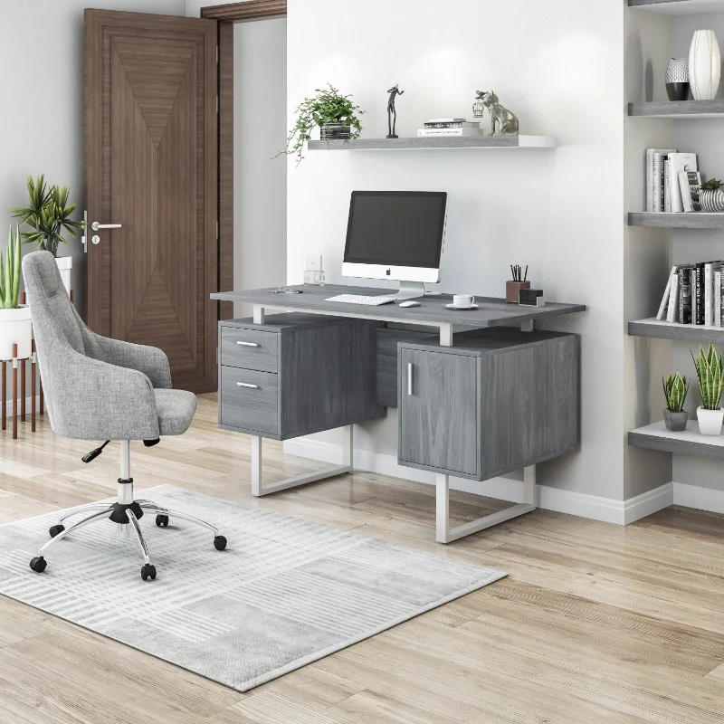 Modern Office Desk with Storage, Grey computer chair