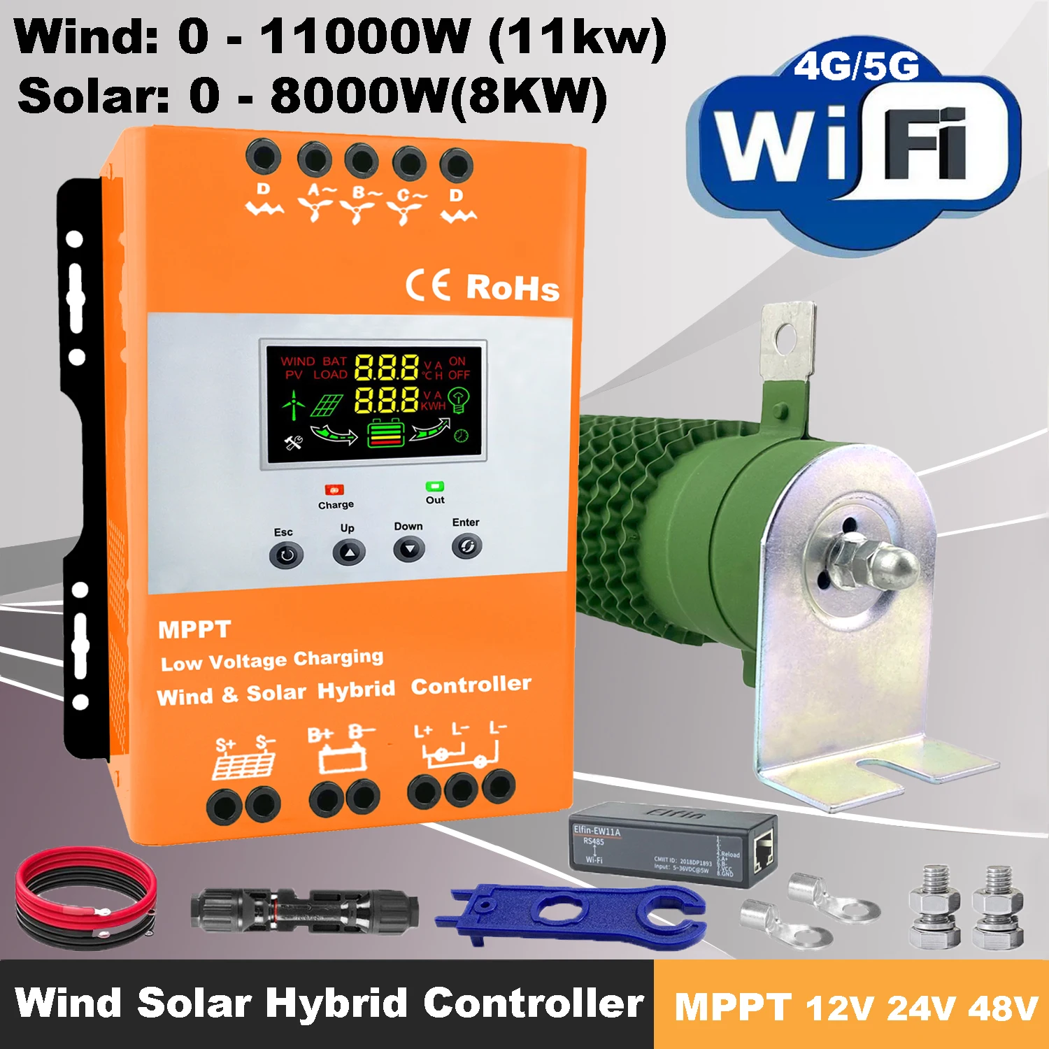 

3000W 5000W 6KW WiFi 12V24V48V MPPTHybrid Solar Controller Wind Turbine,With Unloading Load LCD Display For Lifepo4 Full Battery