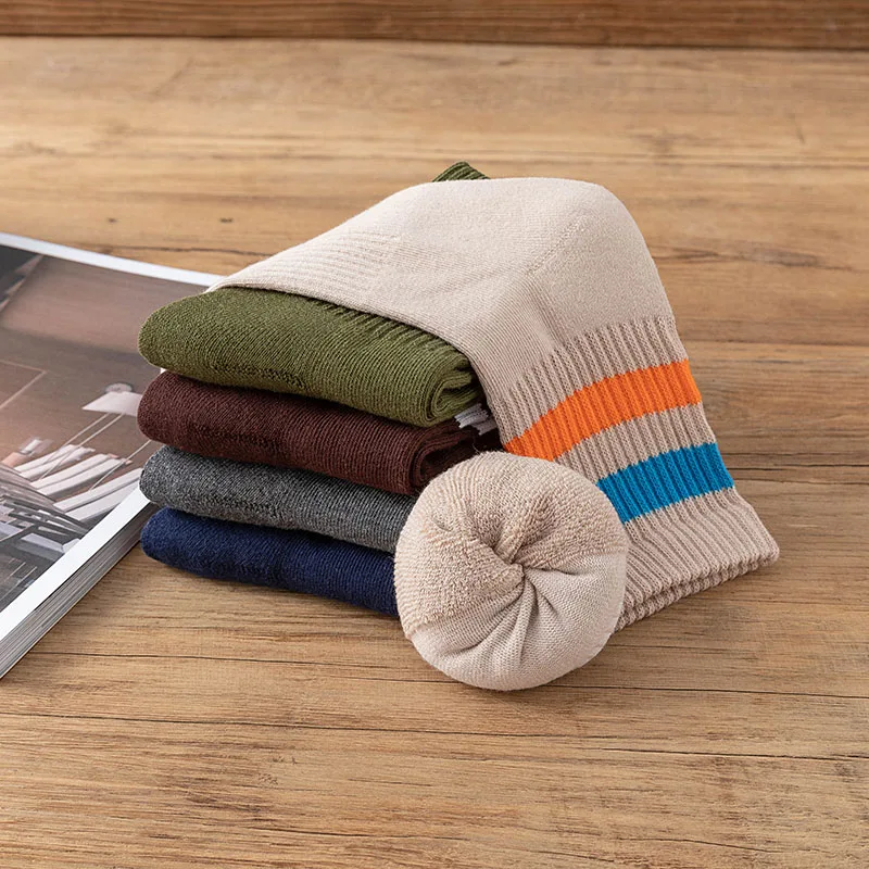 10 Pair Cotton Men's Socks Autumn And Winter Thick Towel Bottom Sports Socks Harajuku Striped Tube Casual Man Socks