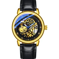 brand ouqina mens watch full automatic leather belt fashion mechanical watch hollow waterproof luminous watch wholesale