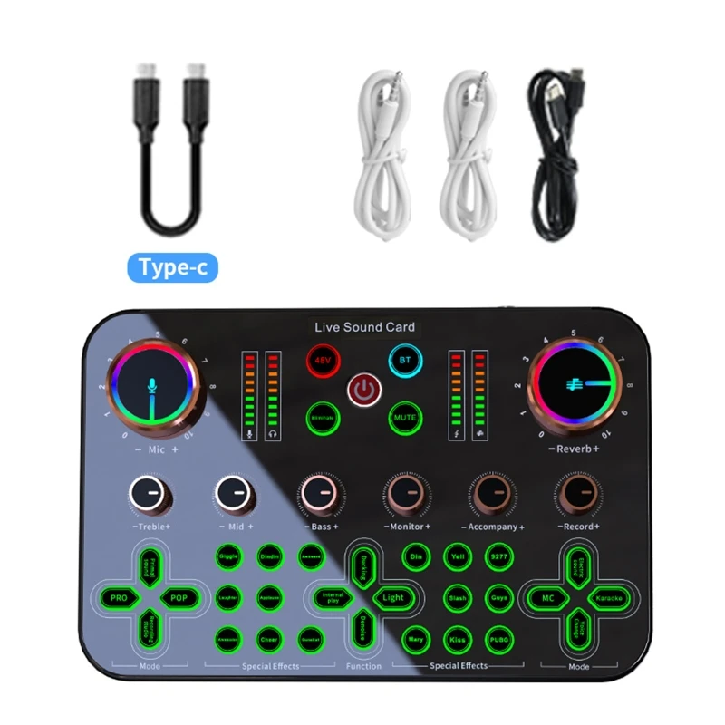 

Bluetooth-compatible Voice Changer Sound Card DJ Mixer with Multiple Sound Effects for Live Streaming Music Song
