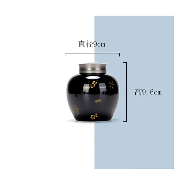 Черная керамическая банка для хранения цветка сливы маленькая портативная чая