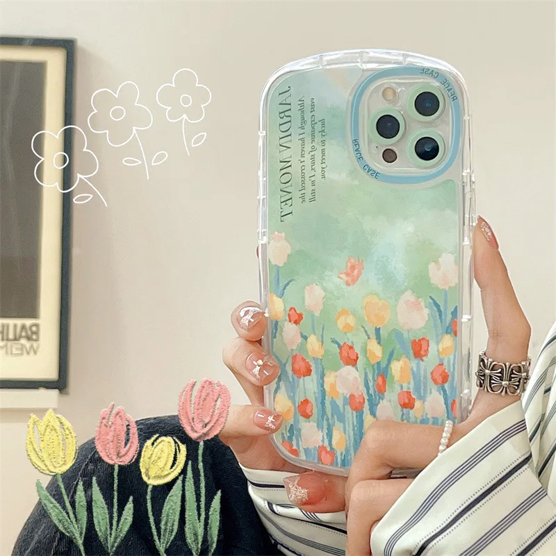 

Colorful Tulip Phone Case for iPhone X Xr Xs 11 12 13 Pro Max, Air Shock Absorption Women's Phone Case, TPU Soft Shell