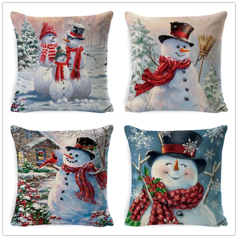 

Retro Christmas Pillow Cover Linen Decorative Set Throw Pillow Case Christmas Gifts Home Decor Cushion Cover for Sofa 45x45