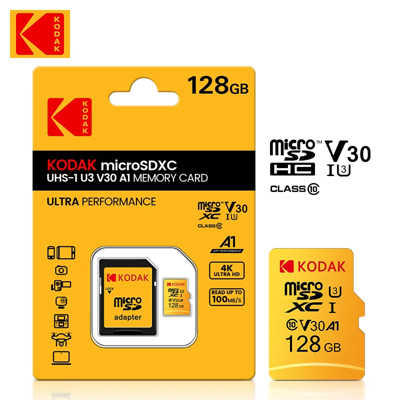 100% оригинальная карта памяти Kodak 256 ГБ 128 64 32 TF Flash Card Высокоскоростная класса 10 UHS-I