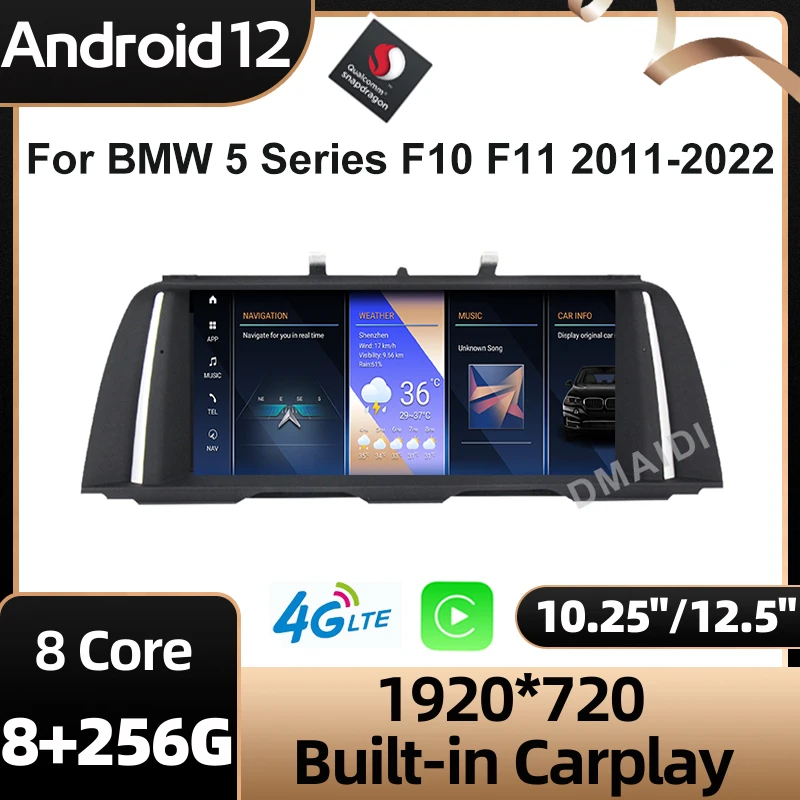 

10.25"/12.5" Android 12 Snapdragon Car Multimedia Player GPS Radio for BMW 5 Series F10 F11 520i 525i 528i 2011-2016 CIC NBT