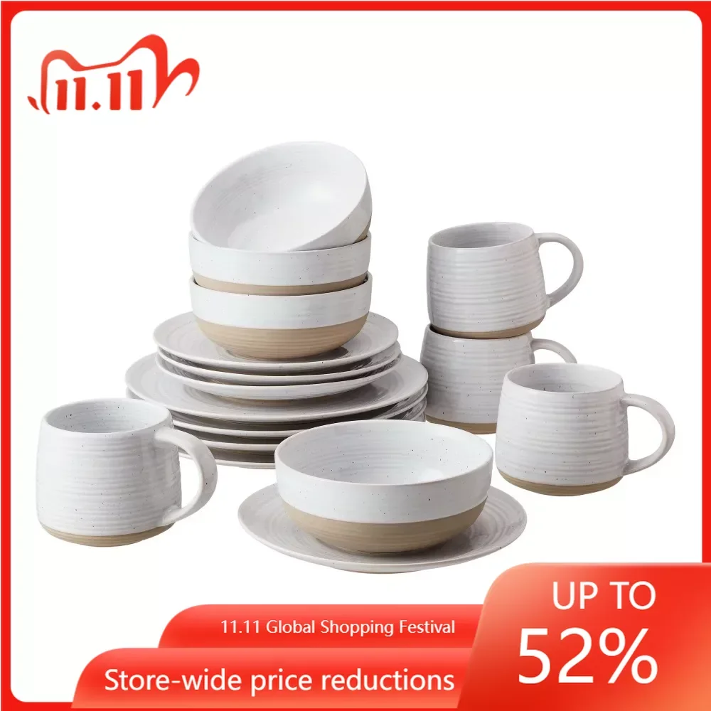 

Tableware Set - Abott White Round Stoneware 16-Piece Dinnerware Set Cutlery Set
