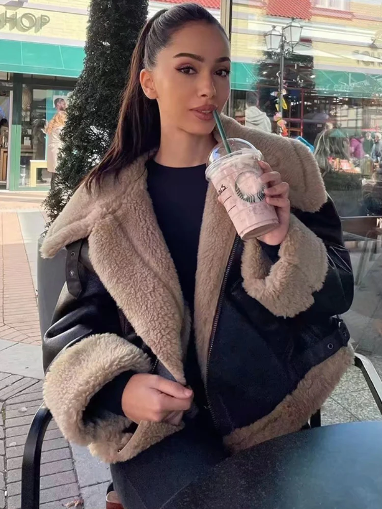 

Кашемировые локомотивные куртки для женщин, свободные толстые пальто на молнии с длинным рукавом, осенне-зимние винтажные теплые женские короткие куртки, пальто