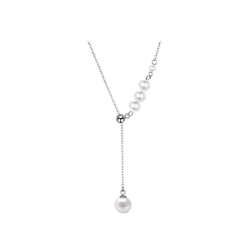 

925 Sterling Silver Pearl Pull Necklaces for Women Temperament Clavicle Chain Choker Summer French Trendy Exquisite Jewelry Gift