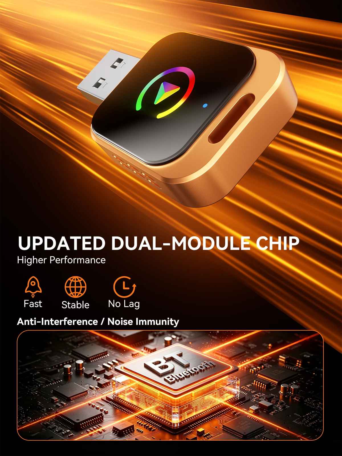 Фото Беспроводной адаптер CarPlay Android Auto 2-в-1, USB-конвертер Plug and Play для iPhone и Android, 5 ГГц, двухдиапазонное автоматическое подключение №4