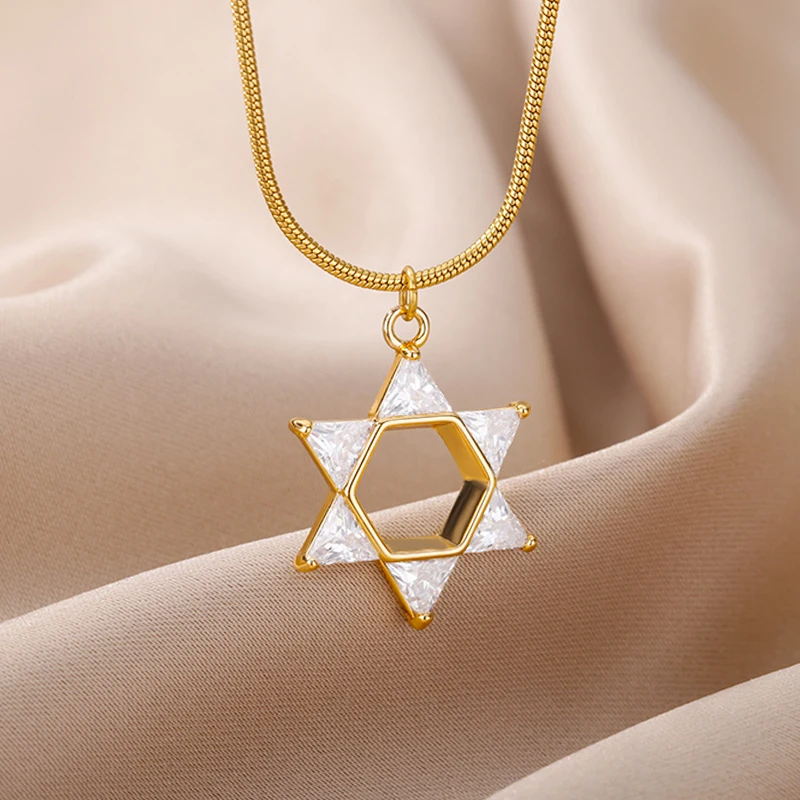 

Judaism Star of David Pendant Necklaces for Women Men 2022 Fashion Snake Chain Choker Stainless Steel Necklace Religious Jewelry