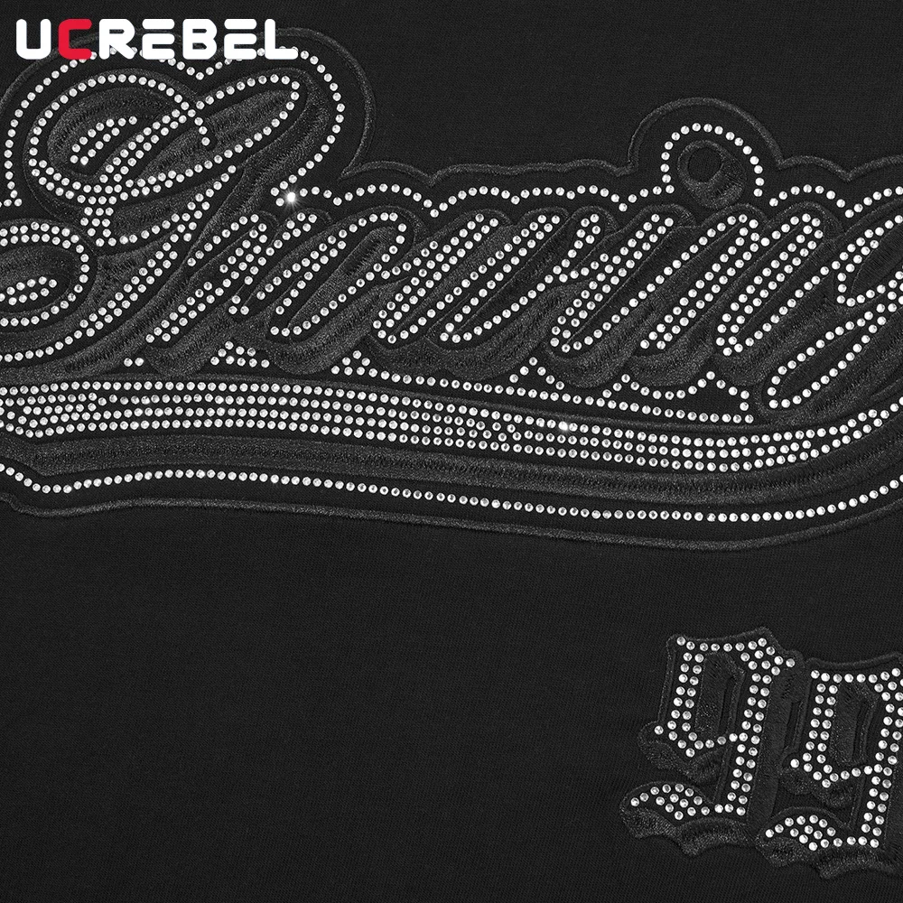 Футболка с коротким рукавом и надписью со стразами мужские рубашки нашивками