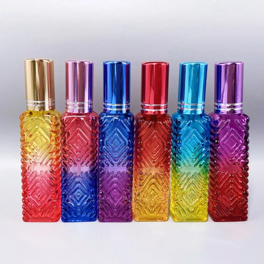 

10ml Colorful Square Glass Perfume Bottle Thick Mini Fragrance Cosmetic Packaging Spray Bottle Refillable Glass Vials