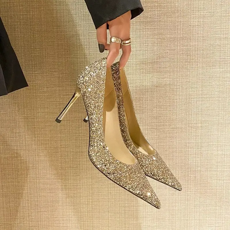

Sexy Pointed-toe High Heels Stiletto Shoe Female Bridal Shoes Wedding Crystal Shoes Sexy Shiny Sequins Pumps Dress Party Shoes