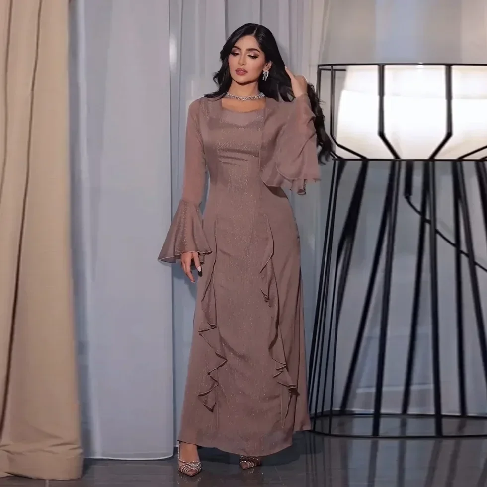 Блестящая однотонная Абая Дубай скромное мусульманское вечернее платье для