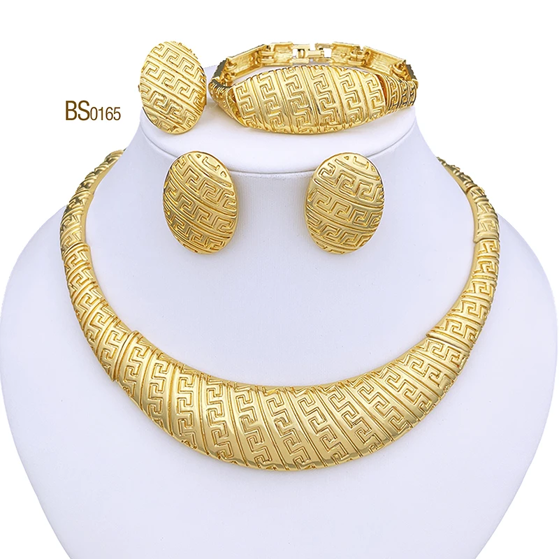 

Dubai Oval Charms Jewelry Sets Necklace Earrings Ring Bracelet For Wedding Bridal Women 2023 18K Gold Plated Indian Jewelry Set