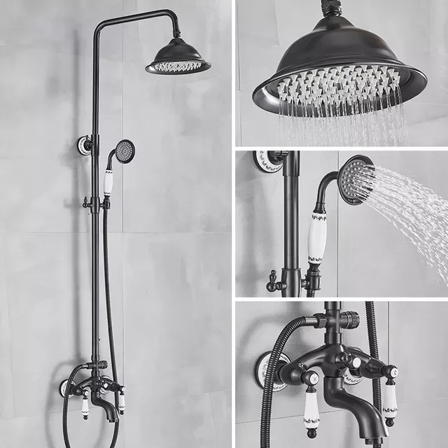 

Bronze Black Shower Faucet Bathroom Rainfall Shower 3-way Hot Cold Water Mixer Swivel Spout Shower For Bathroom Bath Mixer Tap