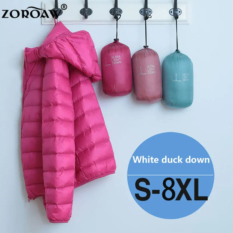 

New Ultra Light Down Jacket Ladies Short Thickened Hooded Coat Warm Slim Korean Style White Duck Down Stand Collar Tops Outwear