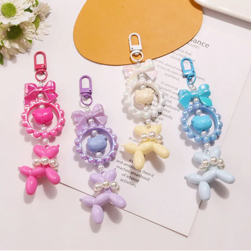 

1pc Macaroon Color Kawaii Balloon Pearl Dog Keychains For Women Girl Colorful Cute Bag Car Airpods Key Holder Jewelry