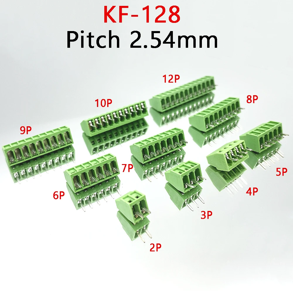 

10Pcs KF128 2-12Pin Mini Screw Wire Terminal Blocks PCB Connector 2.54mm Pitch 2/3/4/12Pin Terminals 150V 6A for 26-18AWG Cable