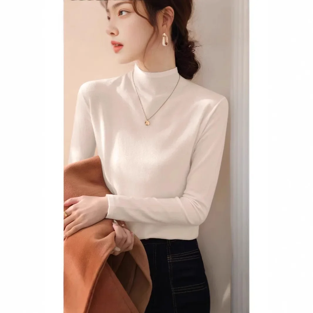 Корейский стиль полуполо/черепашковый воротник белая основа женский