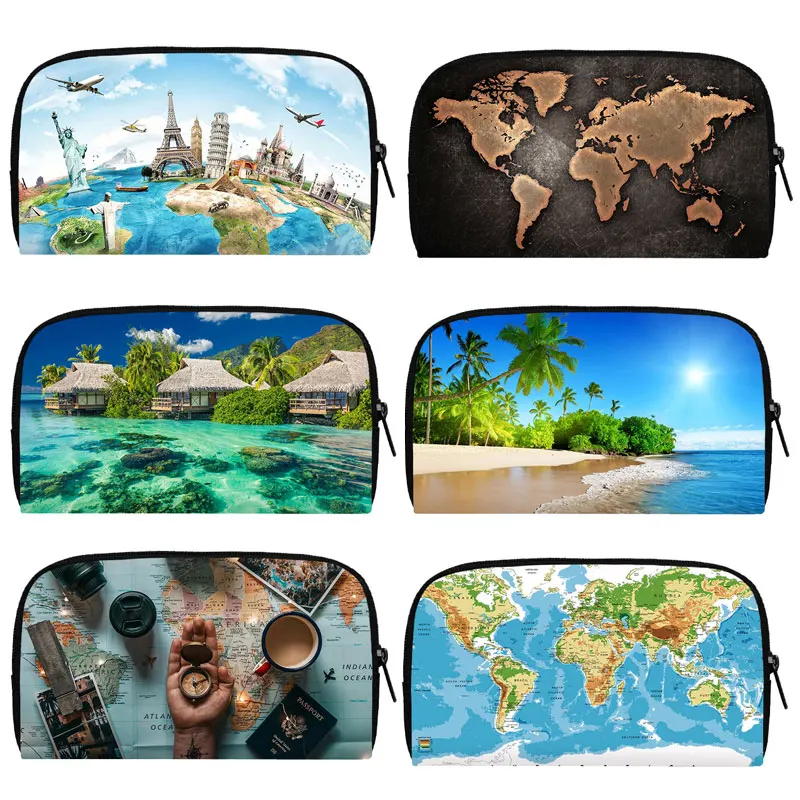 

Кошелек с принтом слов и карт, Женский кошелек с тропическим пляжным ландшафтом, дорожные сумки для денег для телефона, маленькая сумочка, Д...