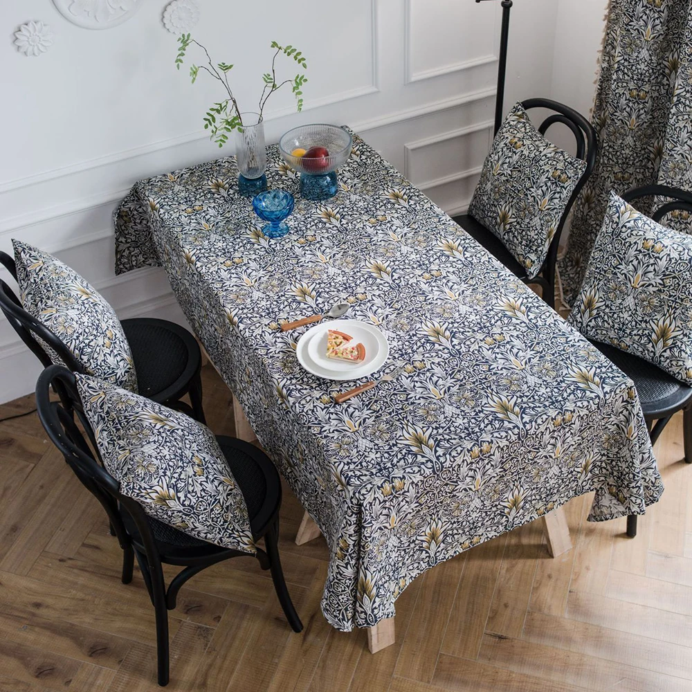 

Cotton Linen Floral Printed Tablecloth Waterproof Rectangular Vintage Table Cover Protector Decorative Home Dining Mantel Nappe