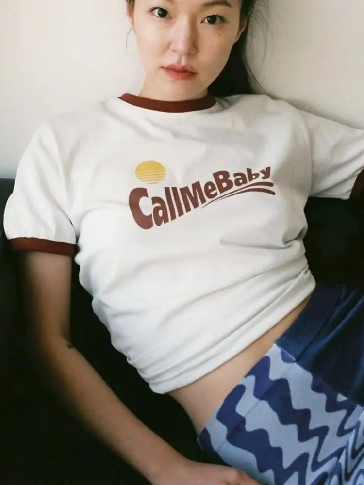 

2022 Summer New Women Letter Print Contrast Color Loose Short Sleeve T-Shirt