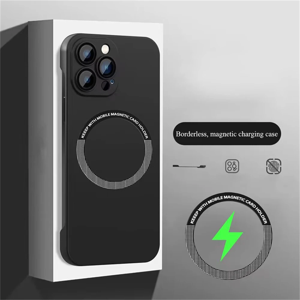 

Ultra Thin Frameless Magnetic Wireless Charging Case for iPhone 14 Plus 14 Pro Max 13 12 11 Slim Hard PC Shockproof Bumper Cover