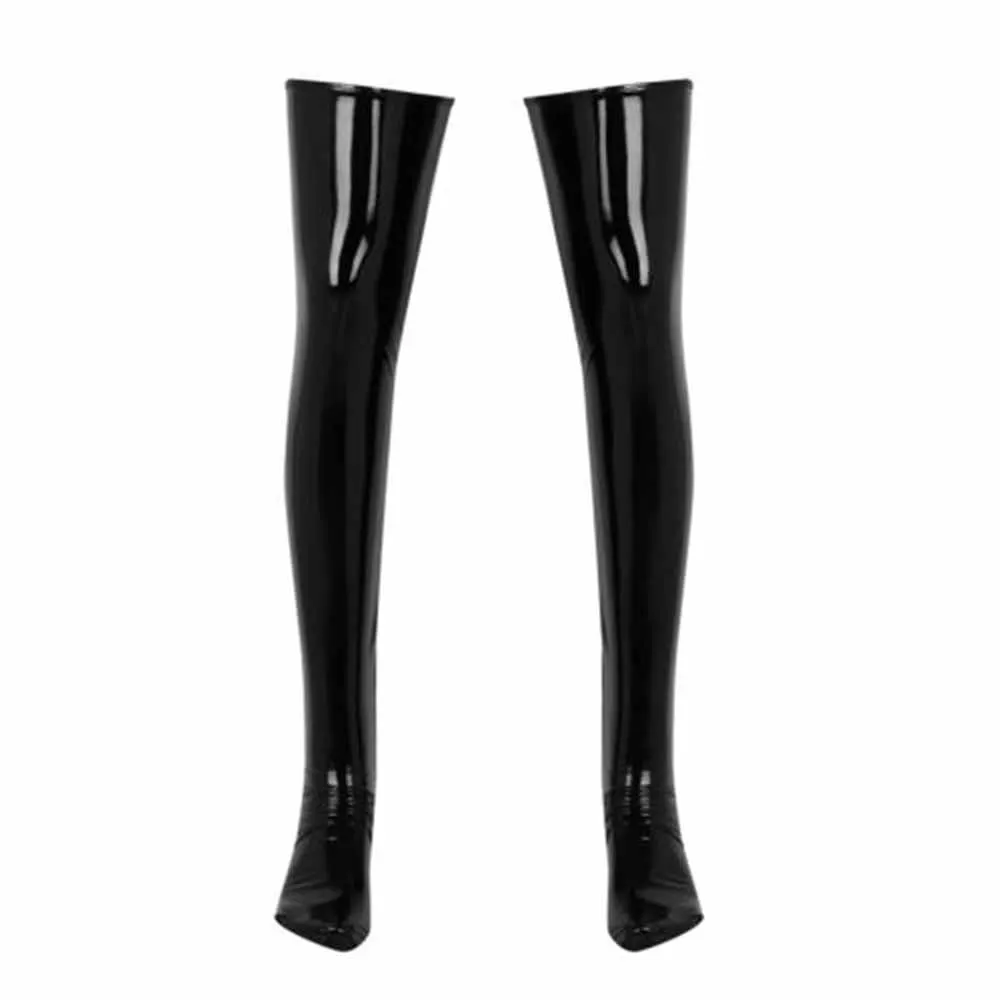 

Men's Sexy Latex Leather Wet Look Thigh High Footed Stockings Tights Socks Clubwear Exotic Nightclub Men Clothes For Gay