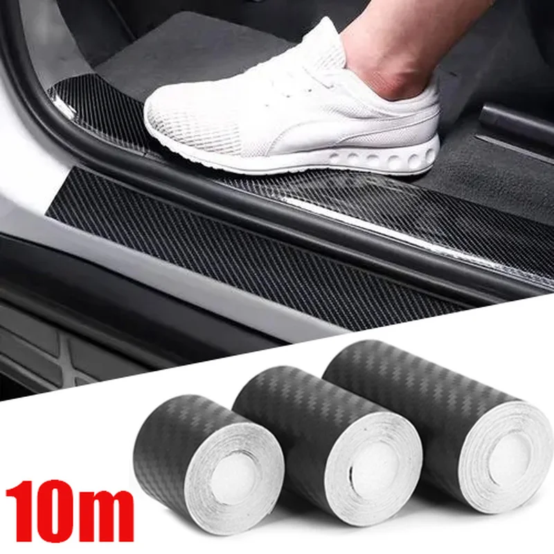 

3D Carbon Fiber Car Stickers 1/3/5/7/10m Car Bumper Anti-stepping Door Trim Anti Scratch Protection Sticker Decoration Tape Film