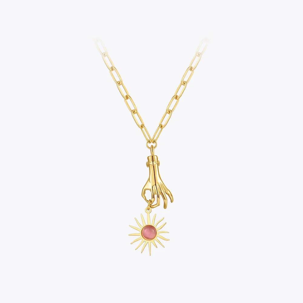 ENFASHION Hand Sun Necklace For Women Pendant Necklaces Fashion Jewelry Gold Color Stainless Steel Collar Free Shipping P213239