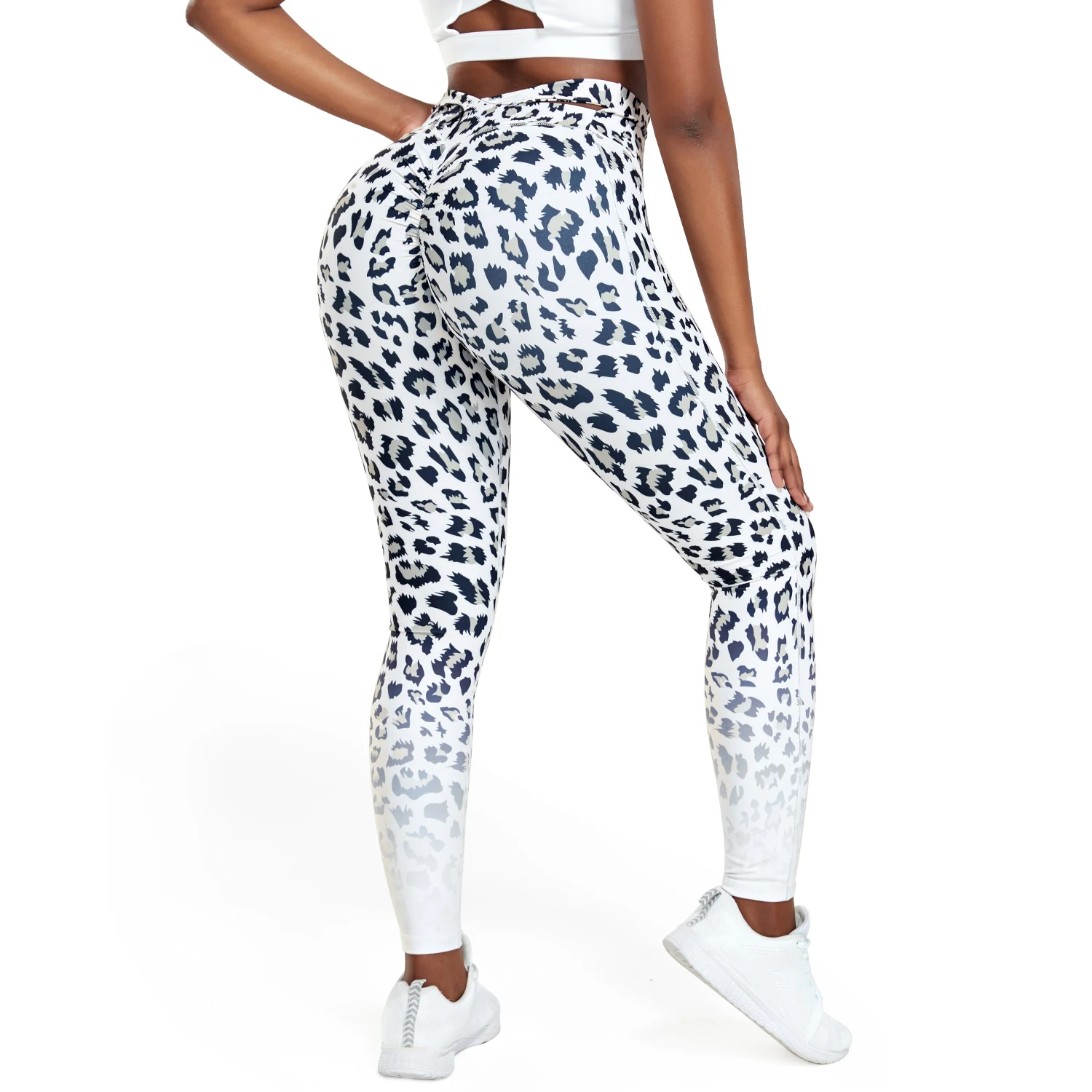 Leopard Print Leggings Gradient Women's Cross Waist Yoga Pants Snake Pattern Fitness High Waisted Jogging Sexy Elastic Trousers