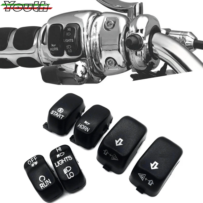 

Мотоциклетные хромированные черные колпачки для переключателя ручного управления, Набор колпачков для кнопок Harley Sportster 883 VRSC XL XR Softail Dyna FLHR FLHRC