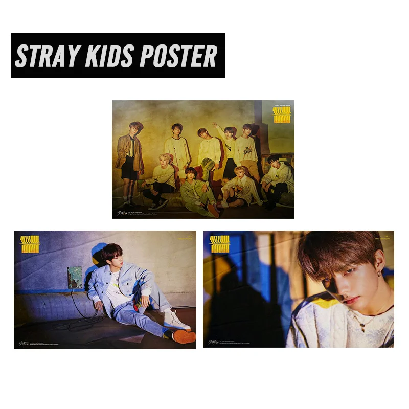 

30*45cm Kpop stray kids Poster Yellow Wood Album waterproof Stray kids Poster High quality HD picture Printed on fabric