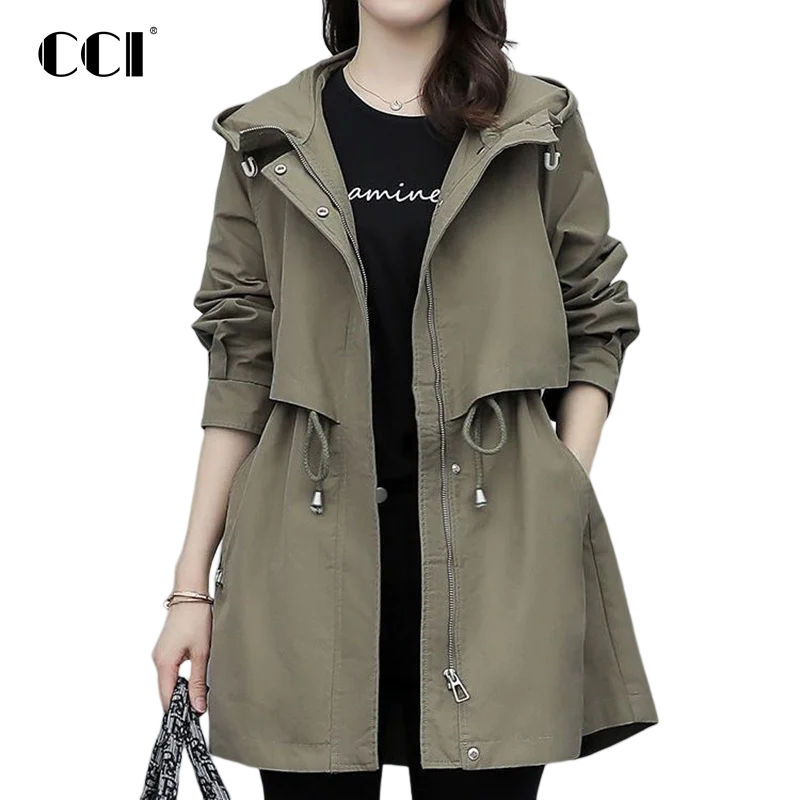 

CCI Autumn Winter Mid Length Workwear Hooded Casual Junior Cotton Solid Trench Women's Coats In Promotion Yj069c To