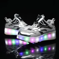 2021 roller skates usb charge child sneakers boy girls gift led light shoes with 2 wheels convertible sport flying shoes flash