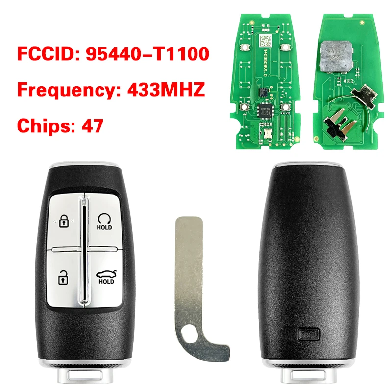 

CN020374 Послепродажный 4-кнопочный смарт-ключ дистанционного управления 47 чипов 433 МГц FCC 95440-T1100 Keyless Go для Hyundai G80 2022