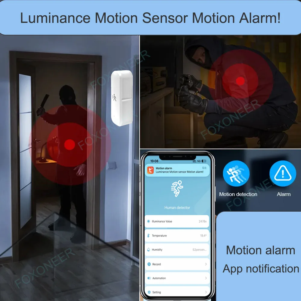 Фото ZigBee Smart Pir датчик движения человека детектор с датчиком температуры и влажности охранная система работает с домашним помощником №3