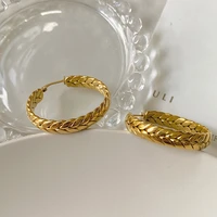 s2871 fashion jewelry titanium steel gold plated wheat earrings for women hoop earrings