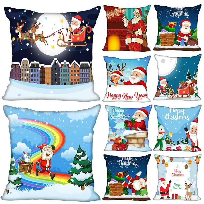 

Home Decor Christmas Print Polyester Pillowcase Cushion Cover For Bedroom Living Room Sofa funda de almohada