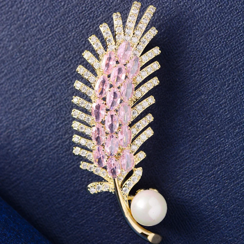 

New Fashion Pearl Copper Inlaid Zircon Wheat Ear Brooch Elegant Temperament Clothing Coat Sweater Accessories Corsage