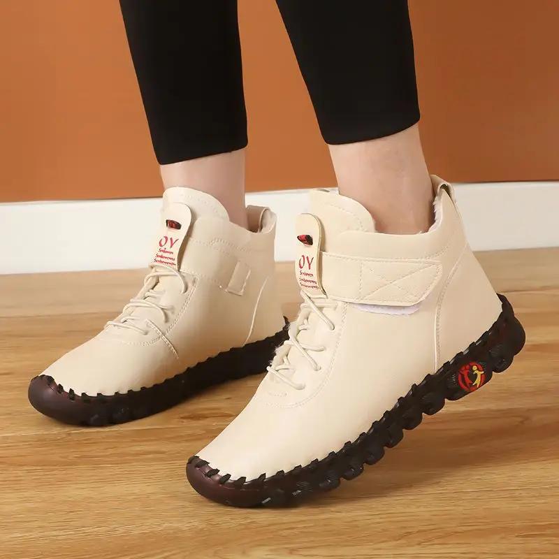 Autumn Winter Ankle Boots Women Leather Non-slip Casual Sneakers Fashion Womens Lace Up Zipper Thermal Booties 2023 new