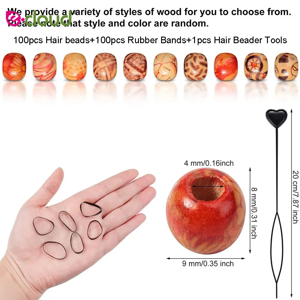 100 шт. 12 мм Цветные деревянные бусины для волос дредов отправляются резинка 1