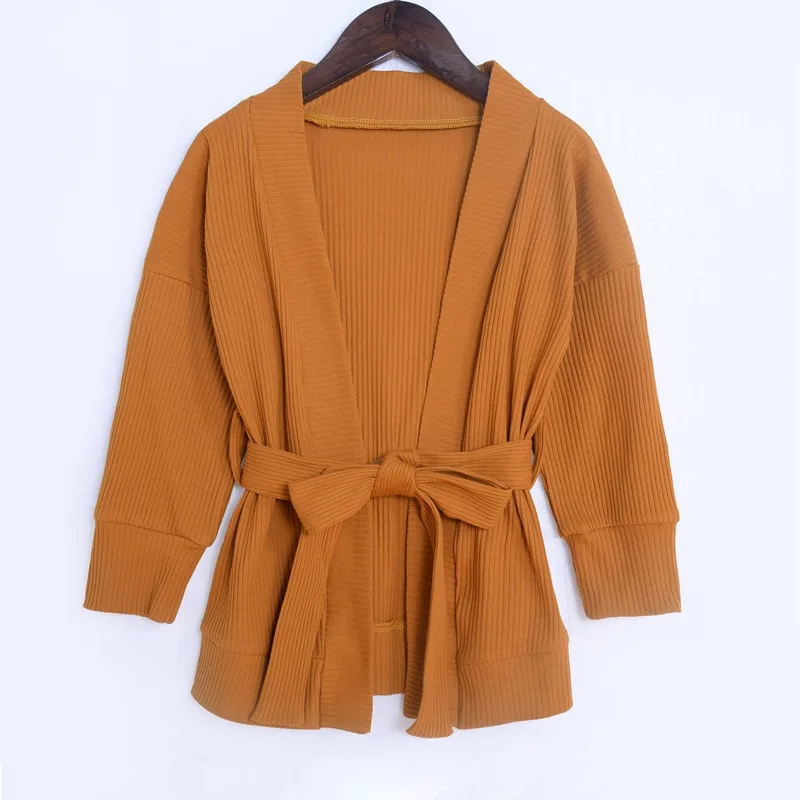 

Модный однотонный хлопковый кардиган с V-образным вырезом для маленьких девочек на весну и осень, детская одежда, повседневный вязаный Топ, ...