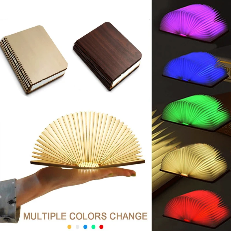 

LED Wooden Book Lamp 5 color Organ Lights USB Rechargeable ook Shape Bedside Bright Art Decor Book Light for Bedroom Reading
